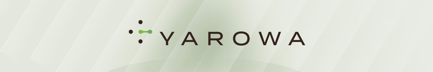 YAROWA text logo with dots and a green connector symbol above light green background.